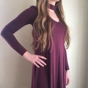 Long Sleeve Maroon Dress with Neck Strap